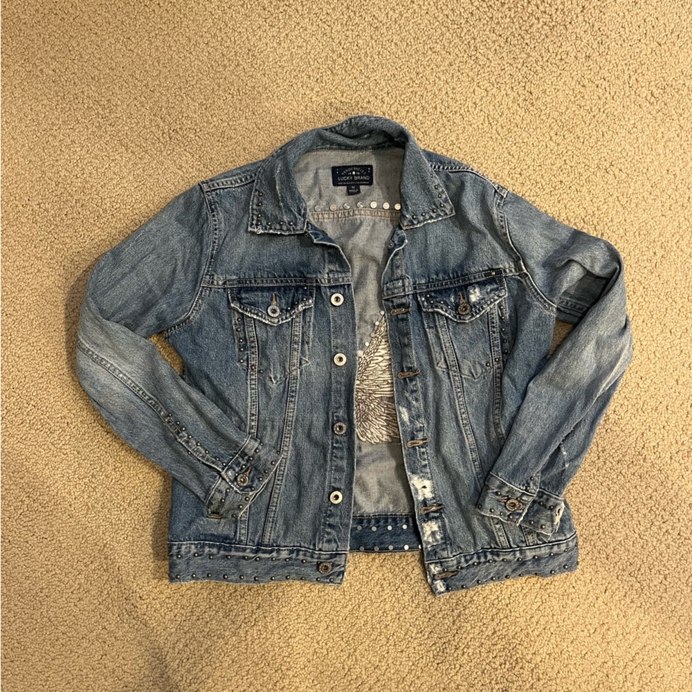 LUCKY BRAND: vintage denim jacket with embellishment and eagle on back